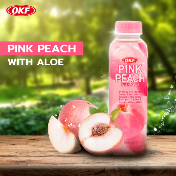 [OKF] Pink Peach with Aloe Sparkling สปาร์คกลิ้ง รสพีช ผสมว่านหางจระเข้ 500ml.
