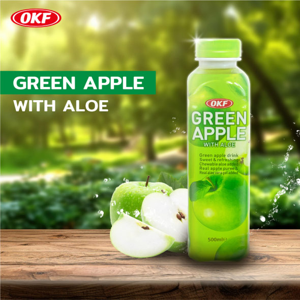 [OKF] Green Apple with Aloe Sparkling สปาร์คกลิ้ง รสกรีนแอปเปิ้ล ผสมว่านหางจระเข้ 500ml.