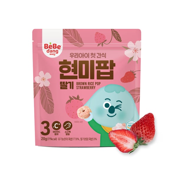 [BEBEDANG] Brown Rice Pop Strawberry ข้าวกล้องอบพอง รสสตรอว์เบอร์รี ตราเบเบดัง  20g.