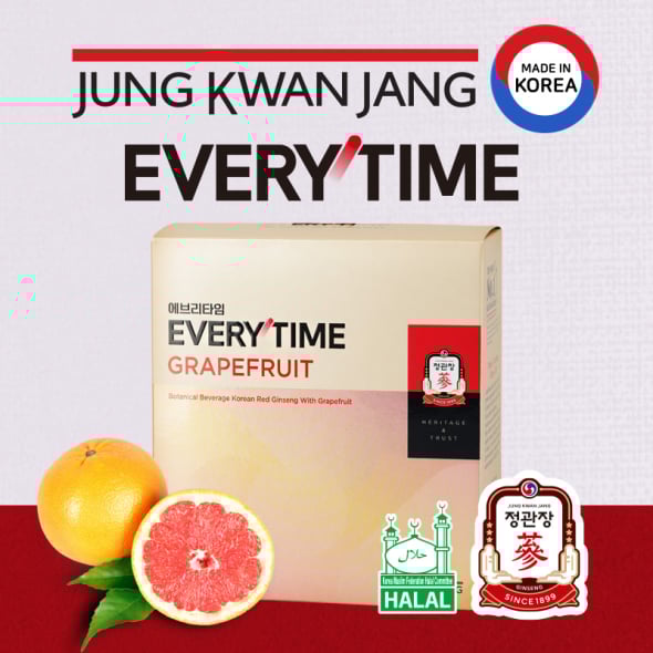  [JUNG KWAN JANG] เอเวรี่ไทม์ เกรฟฟรุต (เครื่องดื่มผสมโสม เกรฟฟรุต และกล้วย) บรรจุ 14 ซอง
