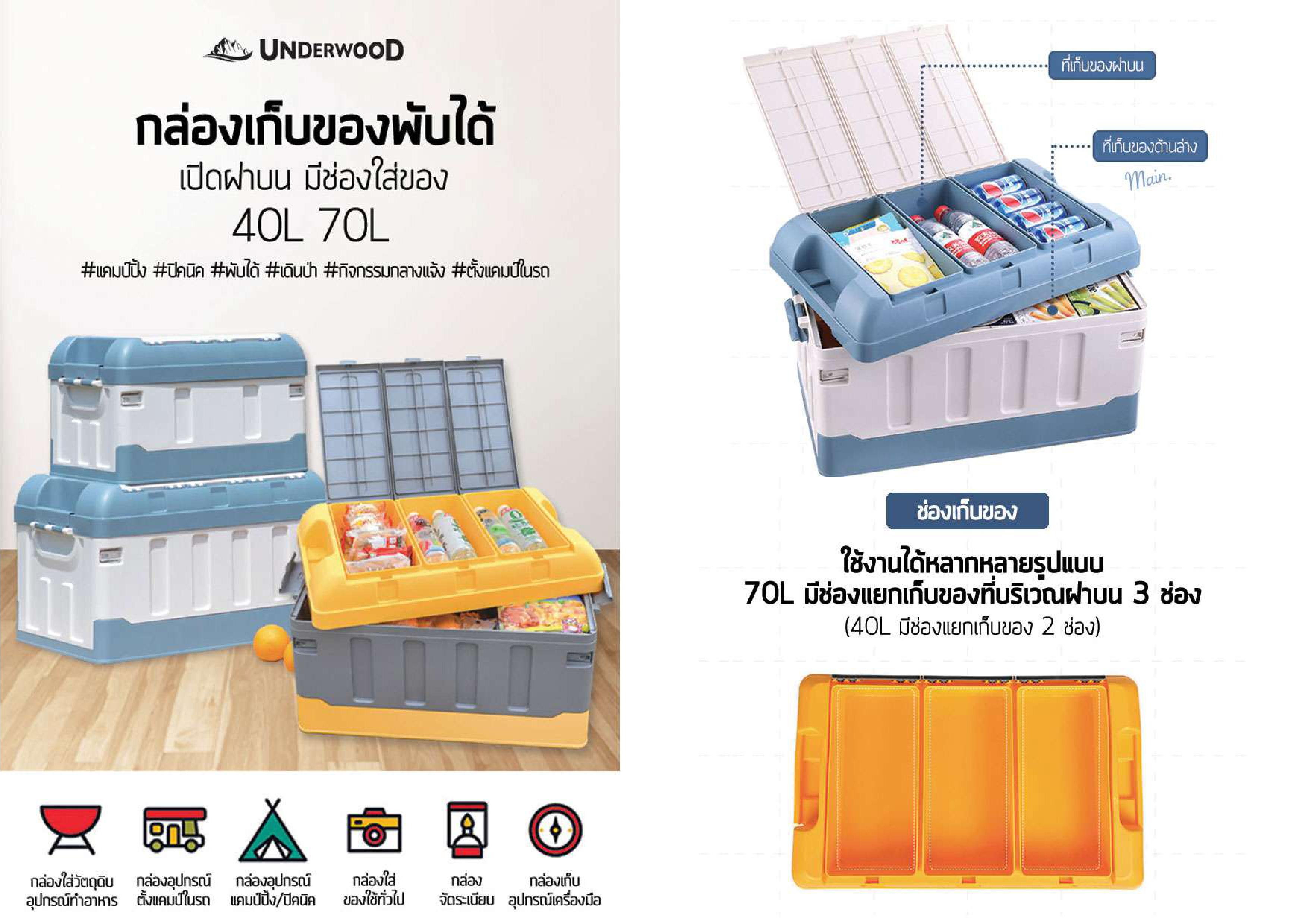 กล่องเก็บของ Underwood Camping สี White Blue กล่องเก็บของมีฝาปิด