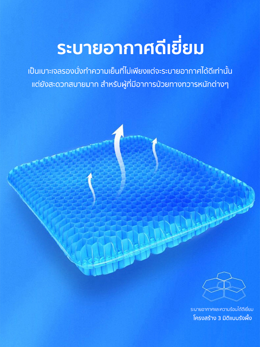 [Underwood Solution]  เบาะรองนั่งเพื่อสุขภาพเแบบเจลรังผึ้ง  แถมปลอกผ้าถอดซักได้